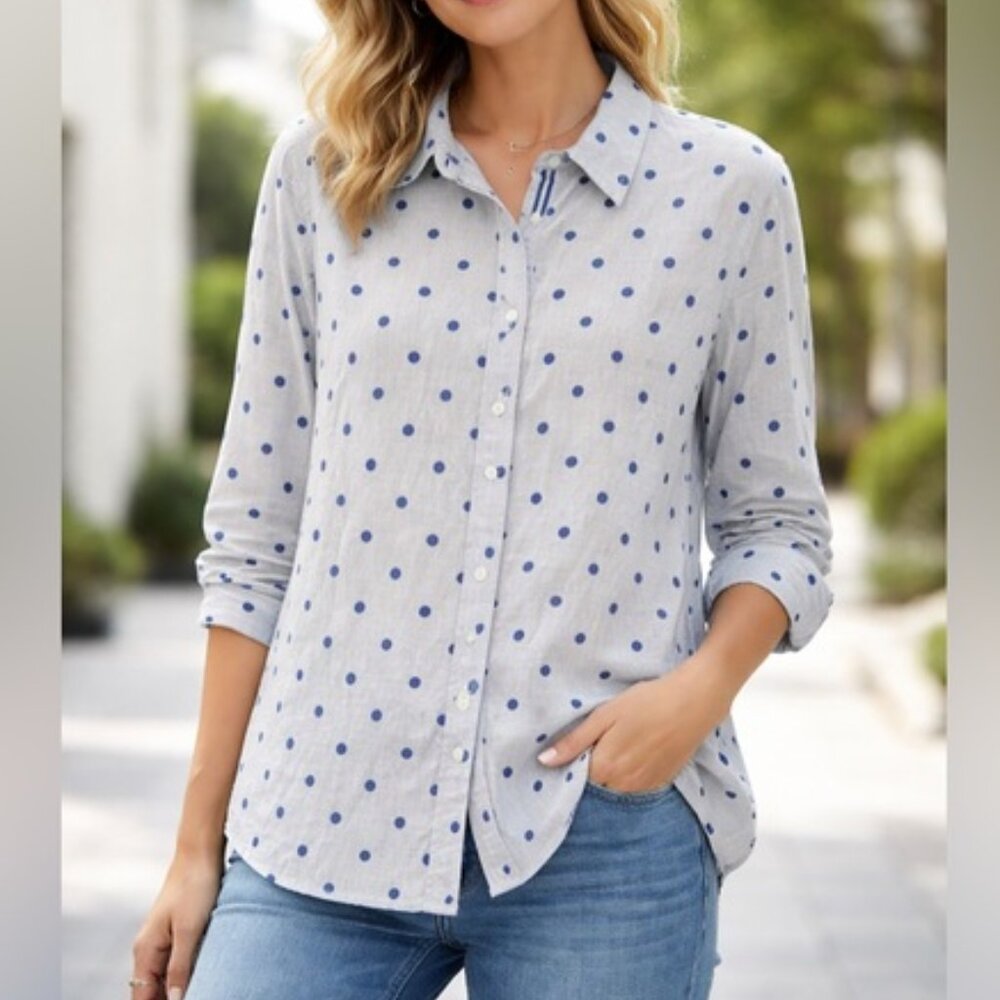 Talbots Shirt Blouse Women's 3X Polka Dots Button Front Long Sleeve Relaxed